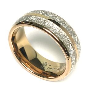 Three keys Imitated meteorite tungsten domed ring
